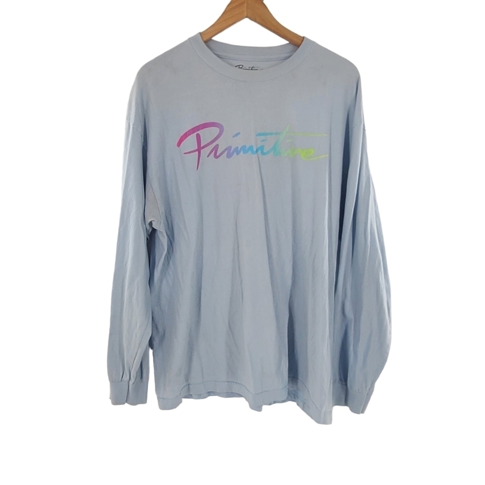 Primitive Long Sleeve‎ T-Shirt MensSz XL Tie Light Blue Spell out